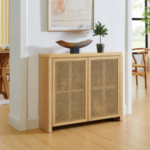 English Elm 39.4" Mid Century Modern Rattan Sideboard Buffet Cabinet with Pop-Up Doors, Charging Holes, Stylish Storage Natural W1801P362143