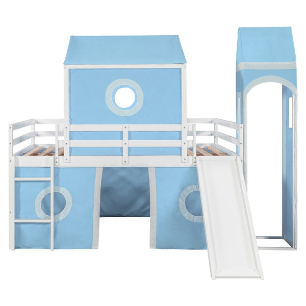 English Elm Full Size Castle Loft Bed with Slide Pink Tent Tower Pinewood Kids Play Frame LT000771AAC-1