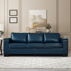 English Elm Two Two-Piece 5-Seater Sofa Set with Cup Holder & Storage, Polyester Upholstery, Solid Wood Frame, Coil Spring Seats, Removable Covers, Modern Square Arm Design for Living Room Comfort and Durability Navy Blue W1097S00204