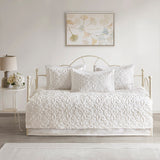 Madison Park Sabrina Shabby Chic 5 Piece Tufted Cotton Chenille Daybed Set MP13-5322 Off-White