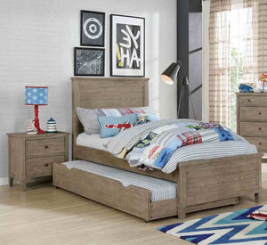 English Elm Transitional Twin Bed Set with Trundle and Nightstands Wire-brushed Wood Grain Finish B2741S00853