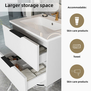English Elm 36 Floating Bathroom Vanity with Ceramic Sink, Wall-Mounted 36" Modern Fluted Cabinet with Quiet Drawers Matte White 38.18 L x 22.83 W x 7.48 H W3520S00006