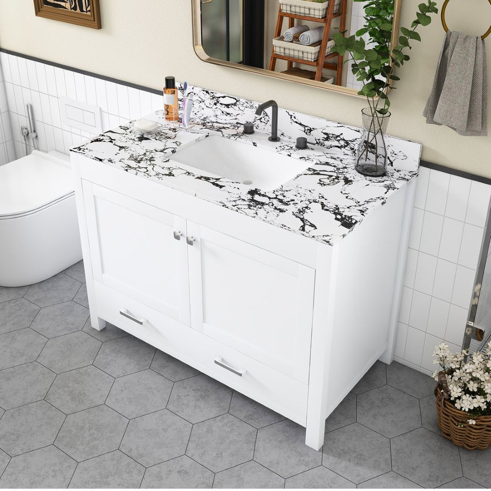 English Elm Modern 43 Inch Bathroom Vanity Solid Wood Cabinet with Soft Close Drawers Storage W509S00171