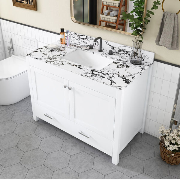 English Elm Modern 43 Inch Bathroom Vanity Solid Wood Cabinet with Soft Close Drawers Storage W509S00171