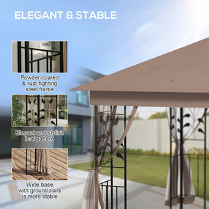English Elm Outsunny Steel Patio Gazebo with Vented Canopy Mesh Netting and Ornate Corner Frame W2225P174220