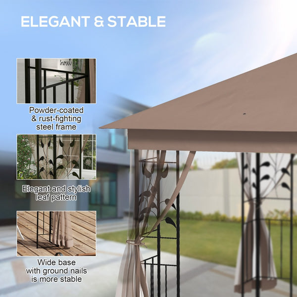 English Elm Outsunny Steel Patio Gazebo with Vented Canopy Mesh Netting and Ornate Corner Frame W2225P174220