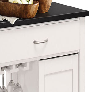 English Elm Ottawa Black Wooden Top Kitchen Cart with White Finish, Stemware Rack, Towel Bar, Locking Casters B2726P272329