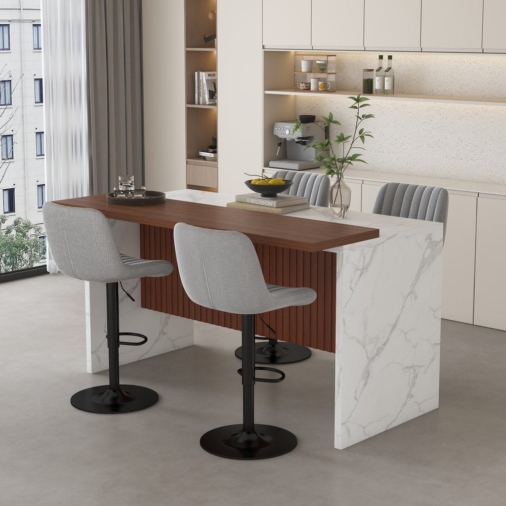 English Elm 63" Modern Kitchen Island Set With 4 Gray Bar Stools - Stylish Marble Finish, Led Light & Versatile Design W2699S00072