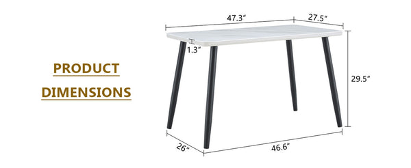 English Elm Modern Marble Look Tempered Glass Dining Table Seats Six with Tapered Black Metal Legs W1151S04621