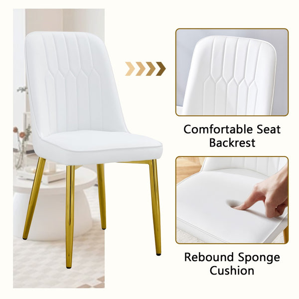 English Elm Table and Chair Set Marble Glass Top Gold Legs Pu Leather Seats Modern Dining White+Gold W1151S04635