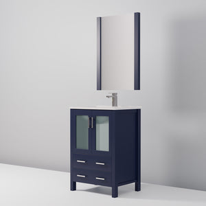 English Elm Navy Bath Vanity 24"W x18.25"D with White Ceramic Top, Chrome Faucet & 22"x32" Mirror, Durable Finish B2731S01284
