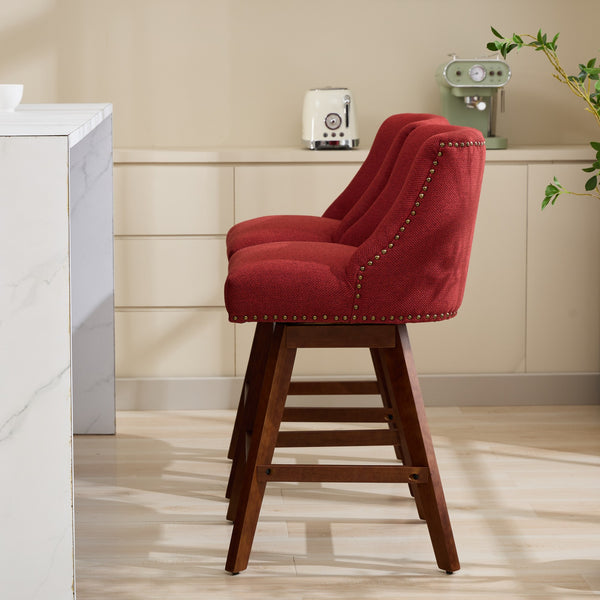 English Elm Counter Curved Back Swivel Barstool with Thick Cushioned Seat, 360° Rotation, Durable Rubberwood Frame, Supports 300 lbs WINE RED W1143P237898