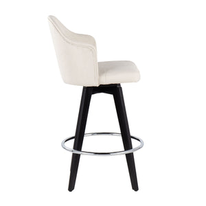 English Elm Ahoy 26" Fixed-Height Counter Stool Set Of 2 With Black Wood Legs, Cream Fabric & Chrome Footrest B202S00160