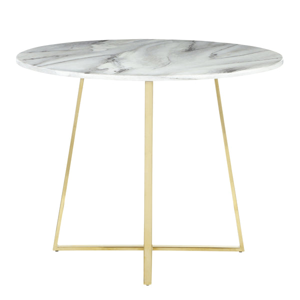 English Elm Cosmo Round Marble Dining Table With Gold Geometric Base – Glamorous Style For Chic Spaces B202S01108