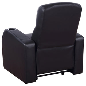 English Elm Black Top-grain Leather Home Theater Seating Row with Pocket Coil Recliners and Consoles B062S01838