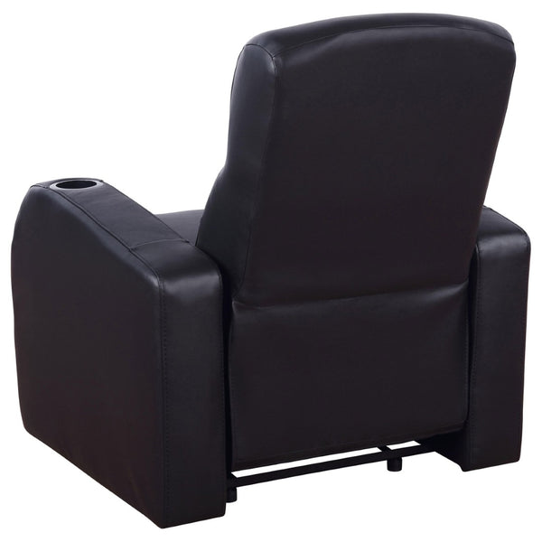 English Elm Black Top-grain Leather Home Theater Seating Row with Pocket Coil Recliners and Consoles B062S01838