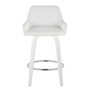 English Elm Fixed-height Swivel Counter Stools with Faux Leather Seats and Chrome Footrest Set of 2 White B202S01817