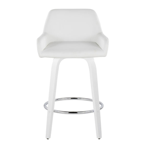 English Elm Fixed-height Swivel Counter Stools with Faux Leather Seats and Chrome Footrest Set of 2 White B202S01817