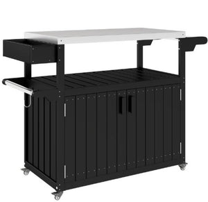 English Elm Convenient Outdoor Rolling Bar Cart with Stainless Steel Top and Hdpe Weather-proof Frame Black And Silver T3971P425208