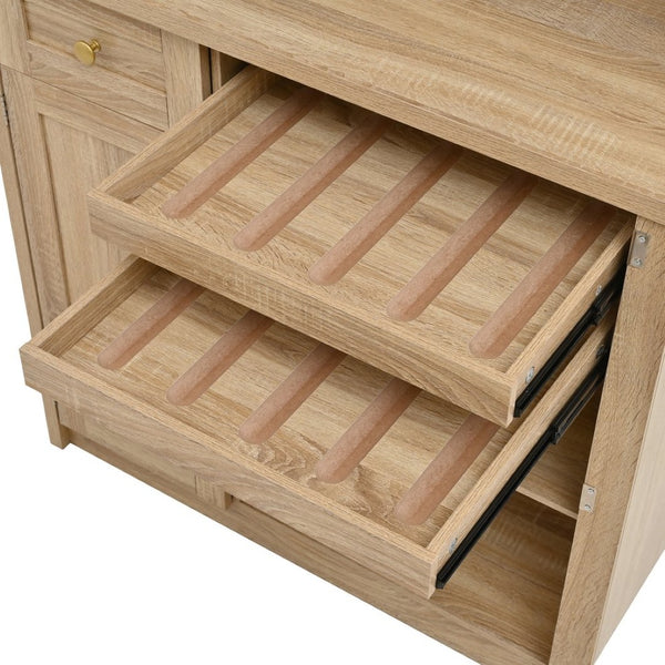 English Elm Topmax Farmhouse Buffet Hutch with Wine Rack Shaker Glass Pantry Cabinet N717P327043N