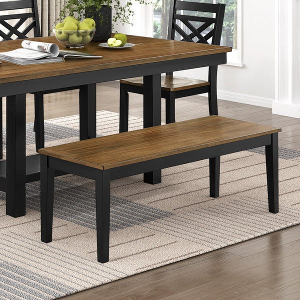 English Elm 2-tone Acacia Veneer Bench with Black Legs Modern Farmhouse Dining or Entryway B011P427924