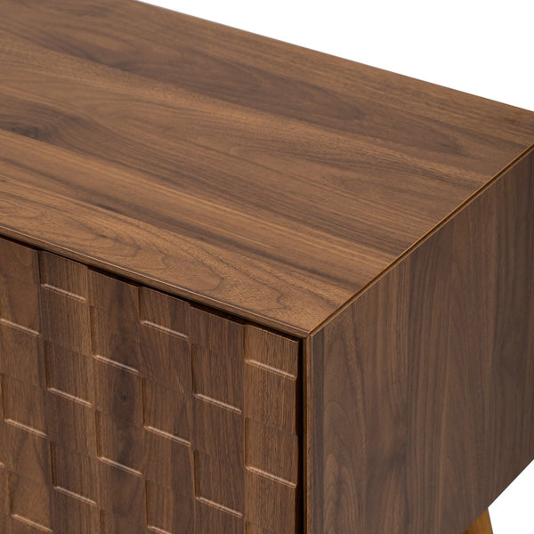 English Elm 70" Mid-Century Modern TV Stand with Lattice Wood Grain, 3 Cabinets & 4 Open Shelves, Walnut Elegance N710P222773P