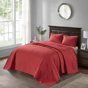 English Elm Reversible Madison Park Quebec King Bedspread Set with Quilted Texture, Oversized Drape and Antimicrobial Freshness Protection Red 17.72 L x 15.35 W x 8.66 H B03597458