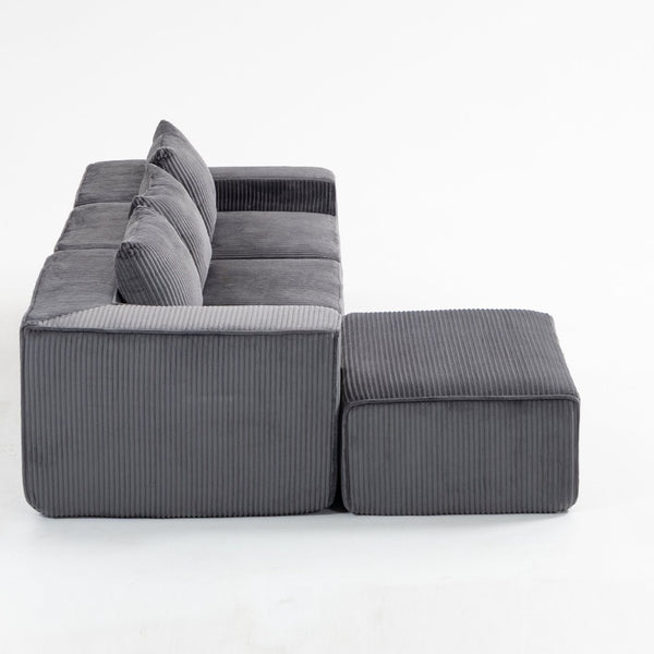 English Elm Modular Corduroy Sectional with Deep Foam Seating Low Profile Living Room Couch W3326S00014