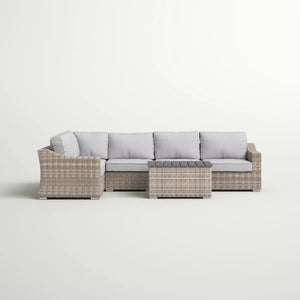 English Elm 4-Person Curved-Arm Wicker Outdoor Sectional Set With Plush Cushions For Stylish Alfresco Lounging B120S00259