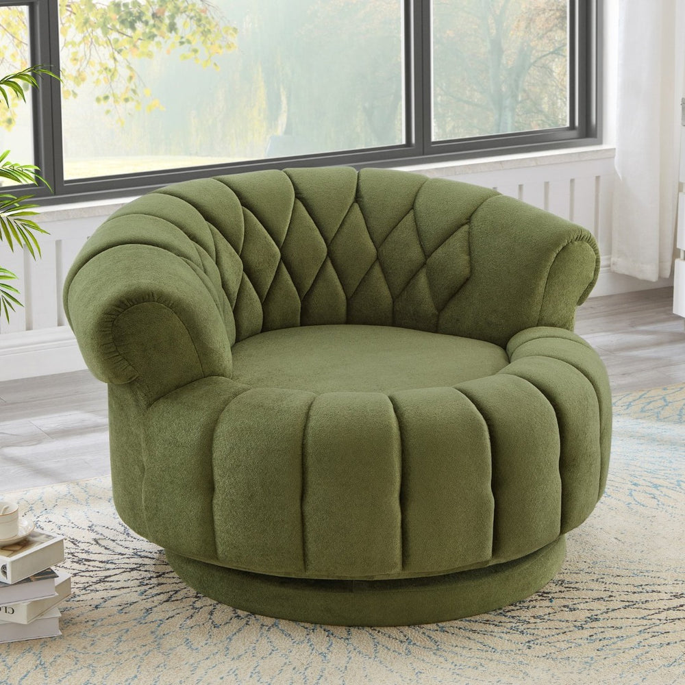 English Elm Swivel Barrel Accent Chair Chenille Tufted Round Club Seat for Living Room Lounge Green N719S002280F