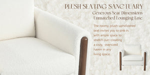 English Elm Christopher Knight Home® - Oversized Teddy Velvet Accent Chair with Curved Armrests, Tufted Mid-Century Design and Walnut Legs White N765P189679W