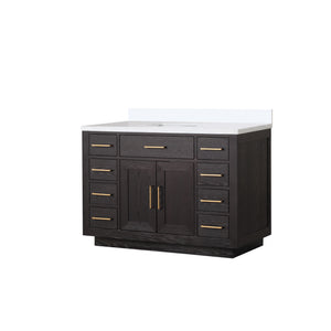 English Elm Black Oak Single Bath Vanity 48" W With Cultured Marble Top, Soft-Close Hardware & Elegant Storage B2731P260822