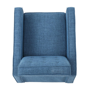 English Elm Christopher Knight Home® - Fabric Recliner Chair Mid-Century Modern Pushback Single Sofa with Tufted Cushion, Birch Legs, Cozy Comfort Blue 60741.00MBLU