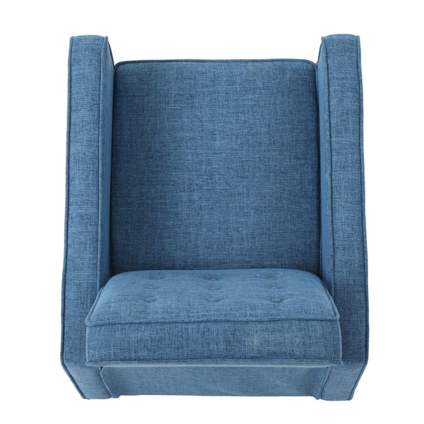 English Elm Christopher Knight Home® - Fabric Recliner Chair Mid-Century Modern Pushback Single Sofa with Tufted Cushion, Birch Legs, Cozy Comfort Blue 60741.00MBLU