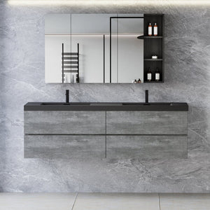 English Elm 60" and 48" Wall Mounted Gray Bathroom Vanity Combo with Quartz Sand Matte Sinks W1573S00050