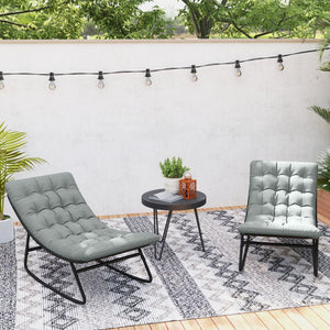 English Elm Outsunny Steel Frame Outdoor Rocking Chair Set with Mesh Seats and Thick Cushions W2225P485559