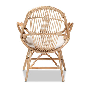 English Elm Modern Bohemian Rattan Accent Chair with Woven Backrest and White Upholstered Seat B2750P470037
