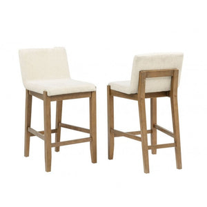 English Elm Solid Wire-brushed Wood Counter Stools Set of 2 with Flax Cushion for Kitchen Island B011P474549