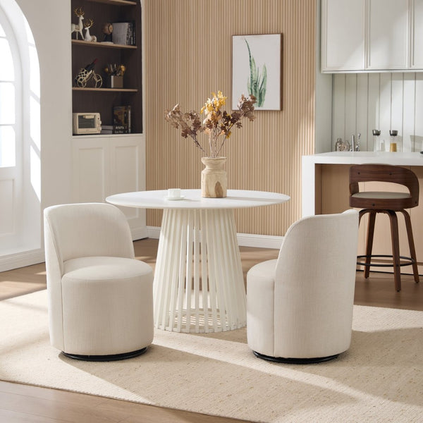 English Elm Set Swivel Barrel Accent Chair Armless Linen Upholstered Compact Seat for Dining Vanity Bedroom Beige W3244P454053
