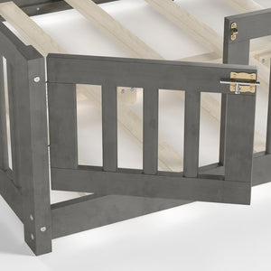 English Elm Twin Floor Bed Solid Pine Frame with Guardrails and Door for Safe Kid Sleep W1580P433578