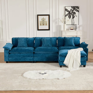 English Elm Wider Armrest 3-Seat Modern Sectional Couch In Blue - Comfy Chenille Fabric, Modular Design & Ergonomic Support W1143S00039-GIGA