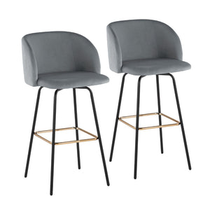 English Elm Fixed-height Swivel Barstools Velvet Seat Gold Footrest Glam Kitchen Island Set of 2 Grey B202S01909