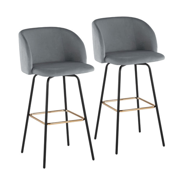 English Elm Fixed-height Swivel Barstools Velvet Seat Gold Footrest Glam Kitchen Island Set of 2 Grey B202S01909