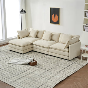 English Elm Modular cloud-inspired sectional sofa with chenille upholstery, deep seats, ottoman units, plush cushions Beige W2290S00012