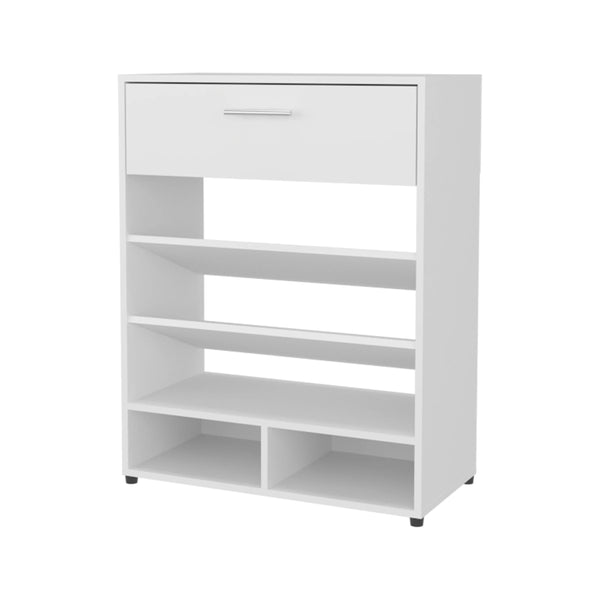 English Elm White Shoe Rack Modern 1-Drawer Organizer with Multiple Shelves Durable Particleboard Entryway Storage Solution 35.4"H 27.6"W 13.9"D B062P303911