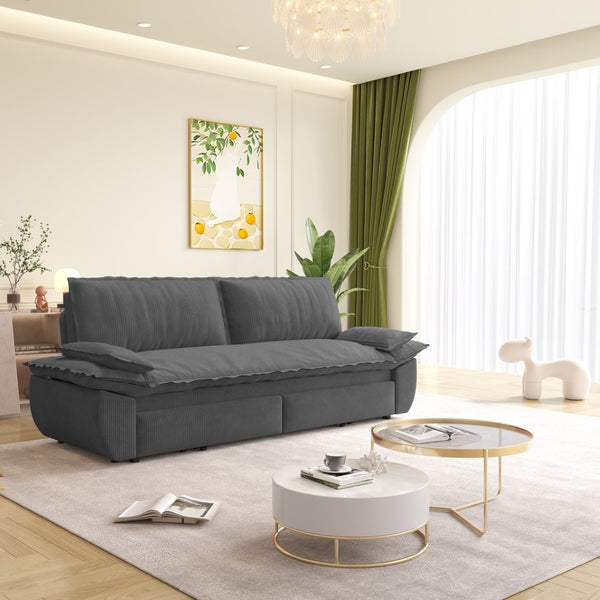 English Elm 73.2" Queen Sleeper Sofa Convertible Corduroy Loveseat for Guest Room or Living Space Grey W1885S00337