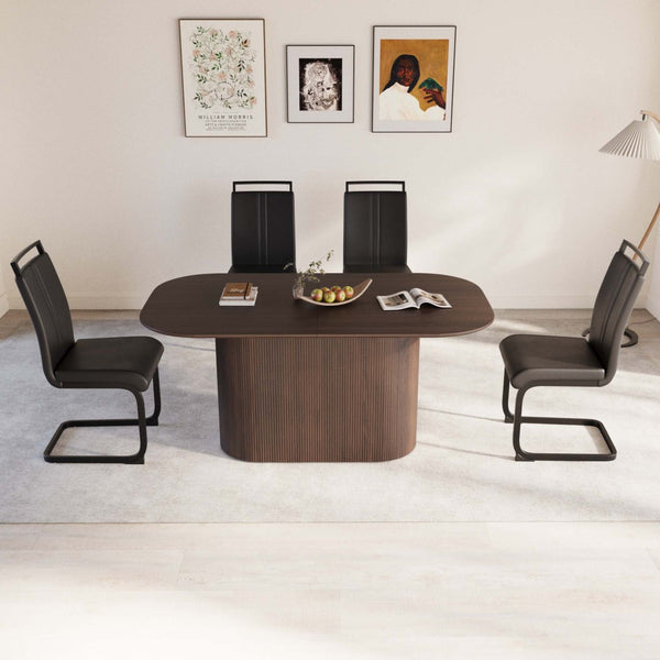 English Elm 63 Mdf Brown Rectangular Dining Table and Pu Leather Chair 5 Piece Set for Kitchen W2189S00891