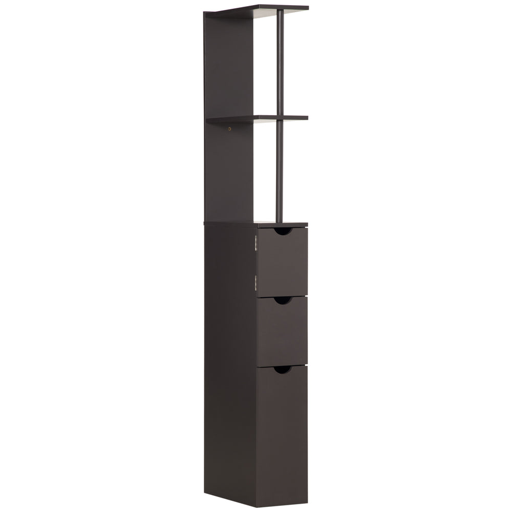 English Elm HOMCOM 54" Tall Bathroom Storage Cabinet - Slim Freestanding Linen Tower with Shelves, Drawers, Brown W2225P217007