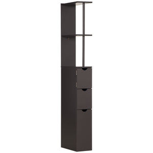 English Elm HOMCOM 54" Tall Bathroom Storage Cabinet - Slim Freestanding Linen Tower with Shelves, Drawers, Brown W2225P217007