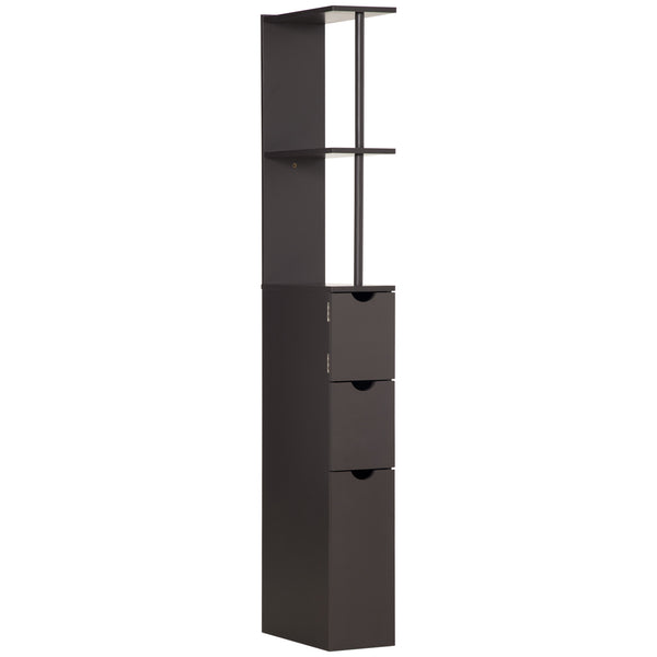 English Elm HOMCOM 54" Tall Bathroom Storage Cabinet - Slim Freestanding Linen Tower with Shelves, Drawers, Brown W2225P217007
